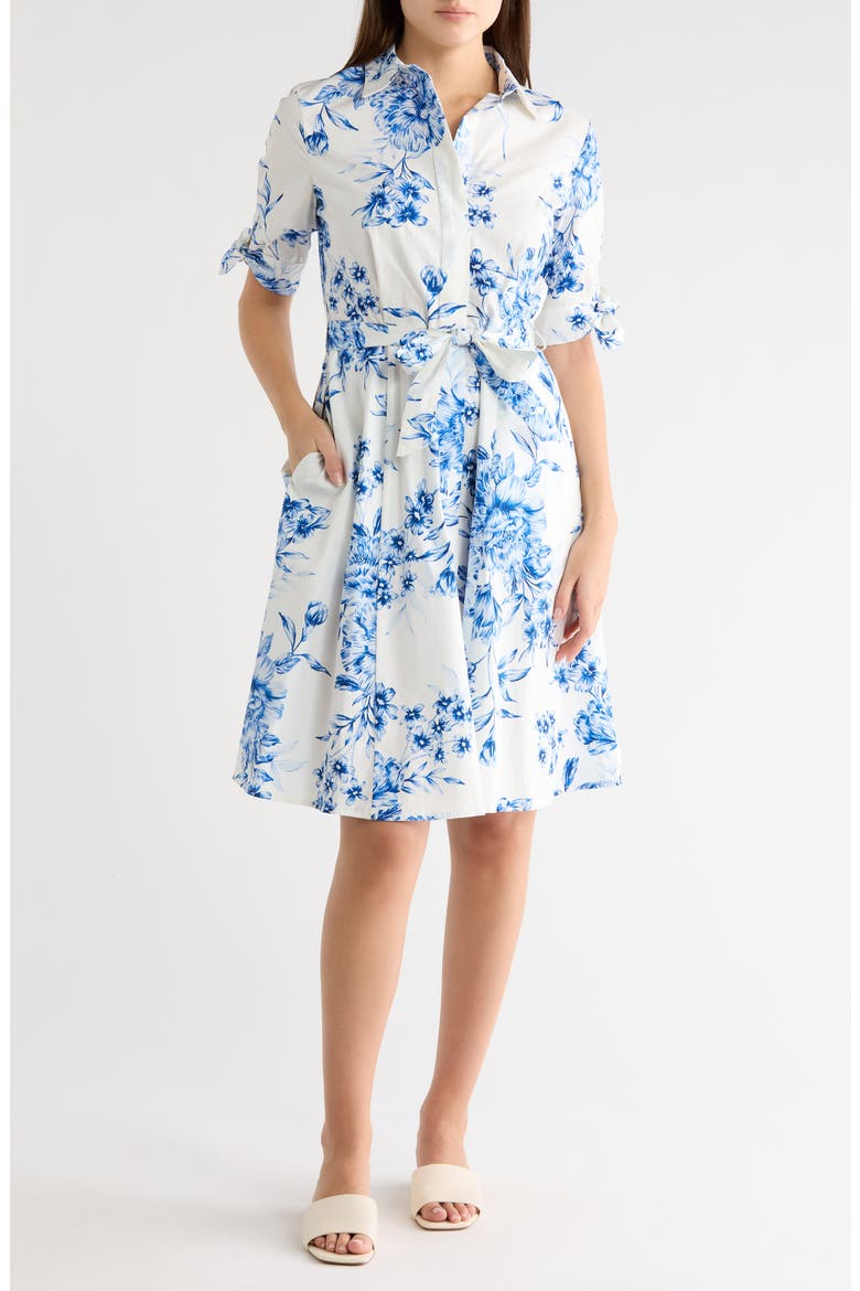 Floral Short Sleeve Cotton Shirtdress, Main, color, CHAMBRAY MULTI