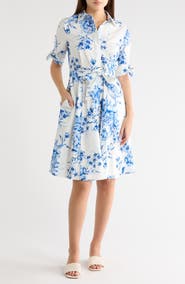 Calvin Klein Floral Short Sleeve Cotton Shirtdress