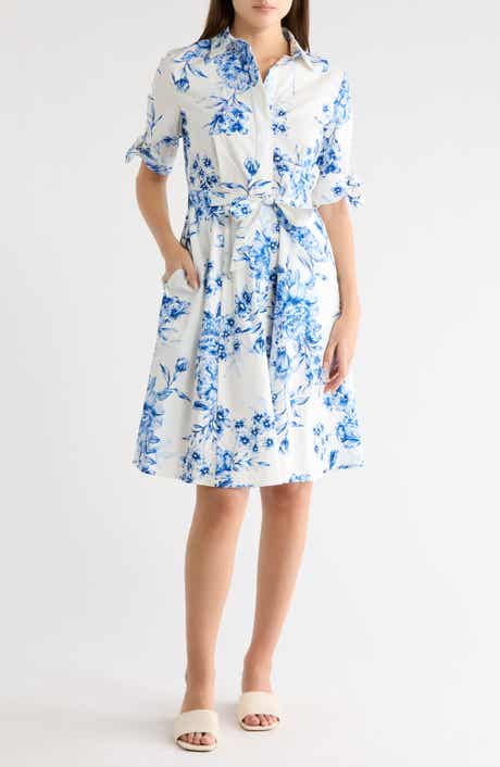 Calvin Klein Floral Short Sleeve Cotton Shirtdress