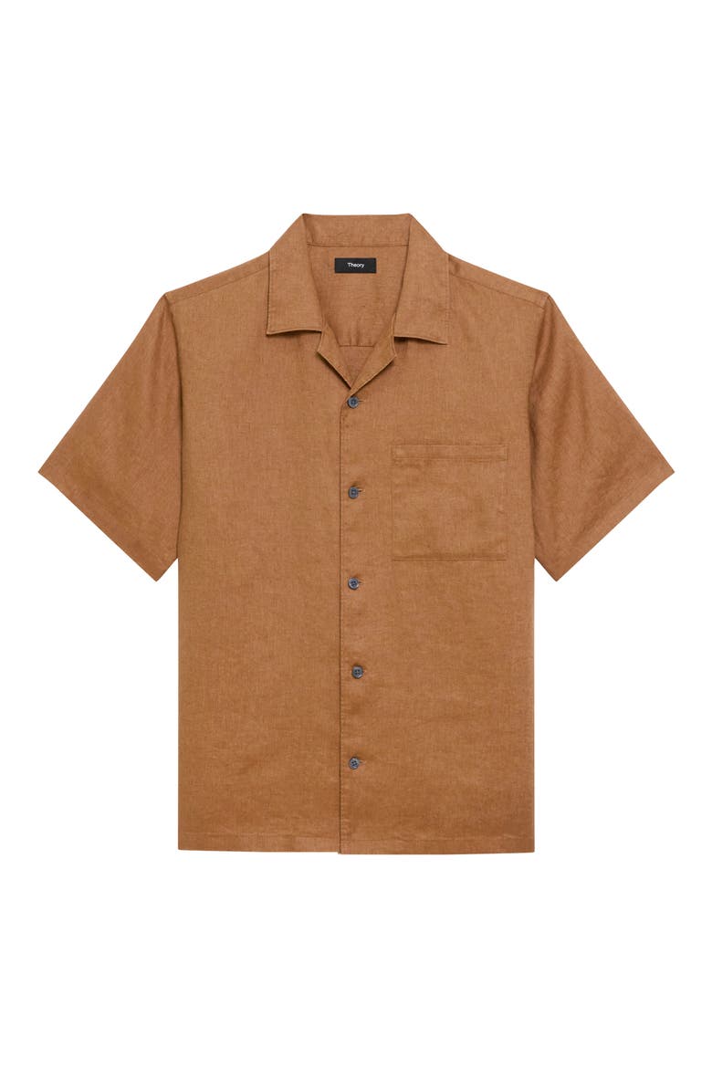 Noll Short Sleeve Linen Button-Up Camp Shirt, Alternate, color, DEEP TOBACCO