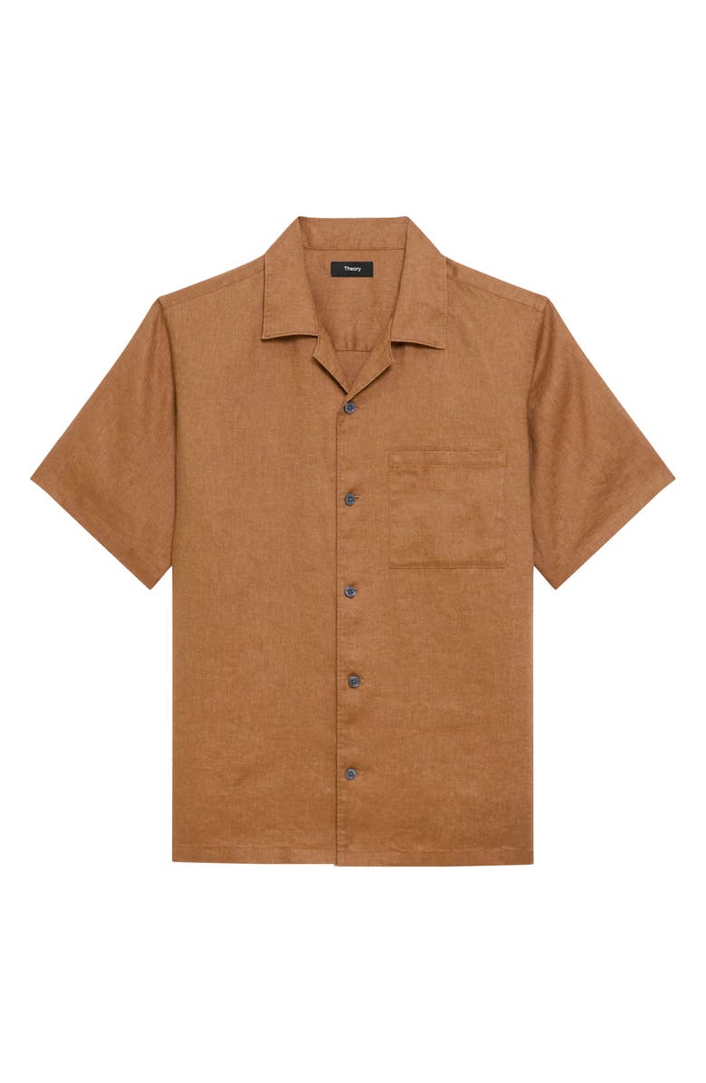 Theory Noll Short Sleeve Linen Button-Up Camp Shirt, Main, color, Deep Tobacco
