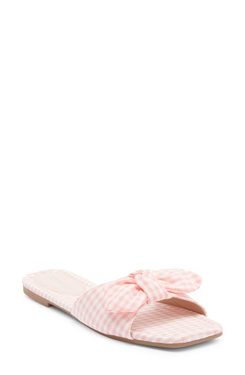 Penny Gingham Bow Slide Sandal (Women)