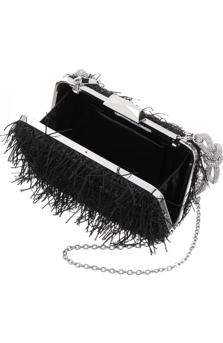 Nina Fringe Crystal Cord Minaudiere, Alternate, color, Black