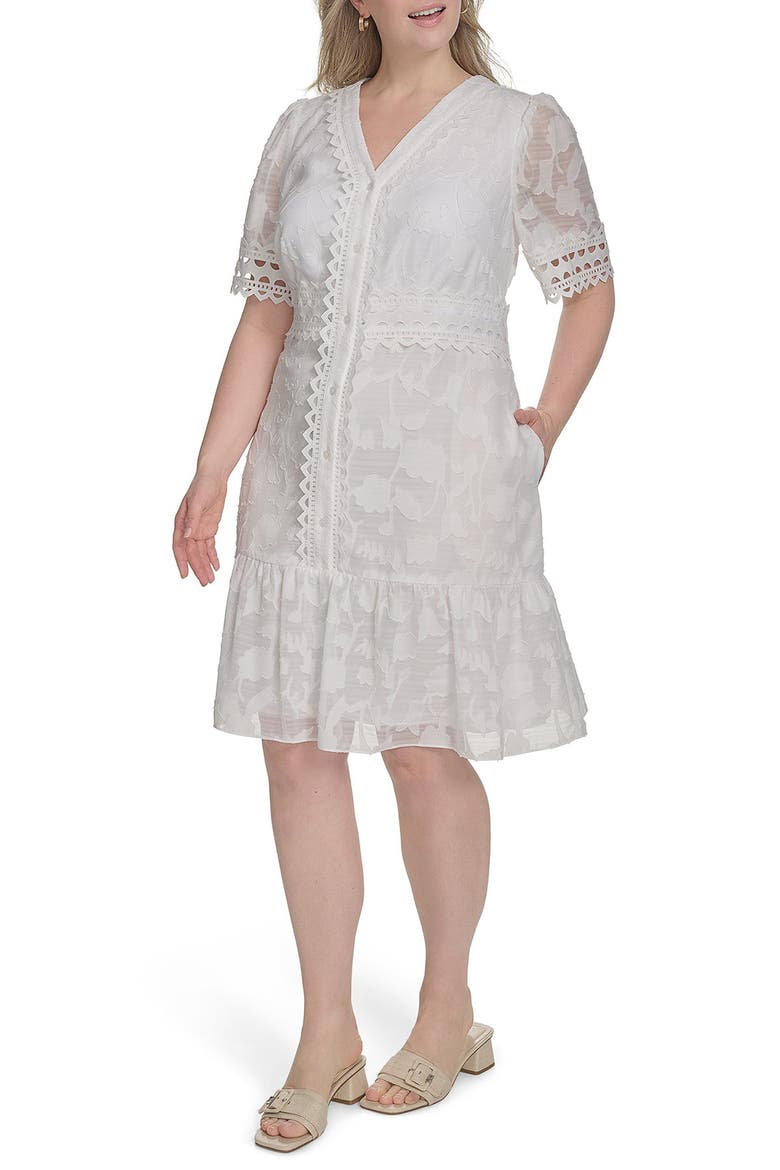 Floral Print Fit & Flare Shirtdress, Alternate, color, IVORY
