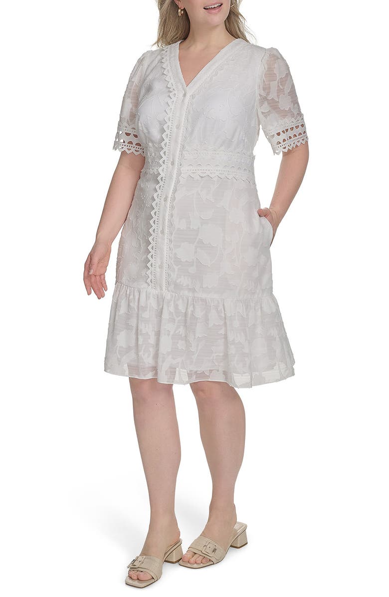 Eliza J Floral Print Fit & Flare Shirtdress, Alternate, color, Ivory