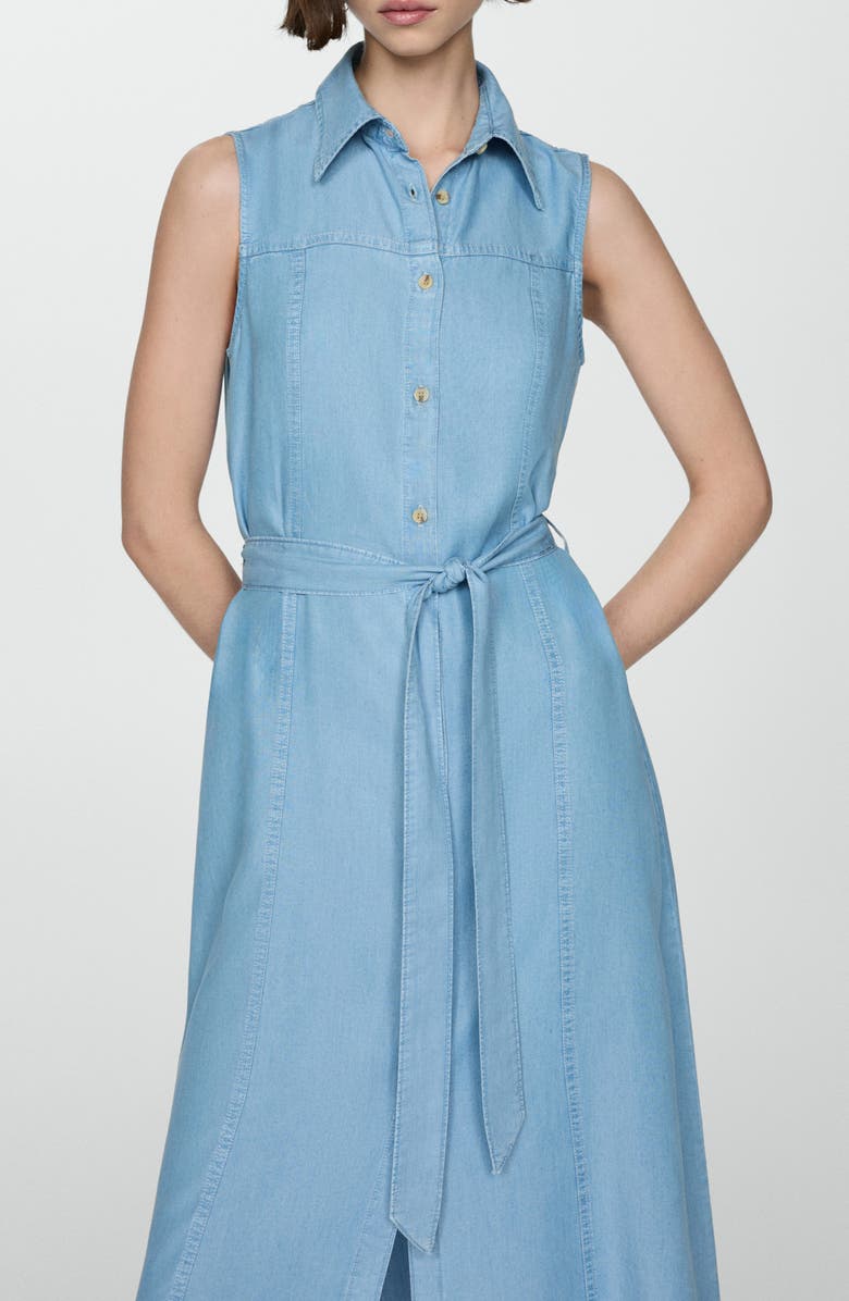 MANGO Tie Waist Sleeveless Shirtdress, Alternate, color, 