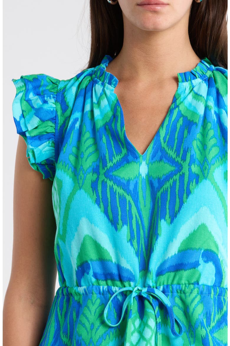 Blissy Tropical Ruffle Midi Dress, Alternate, color, KELLY BLUE