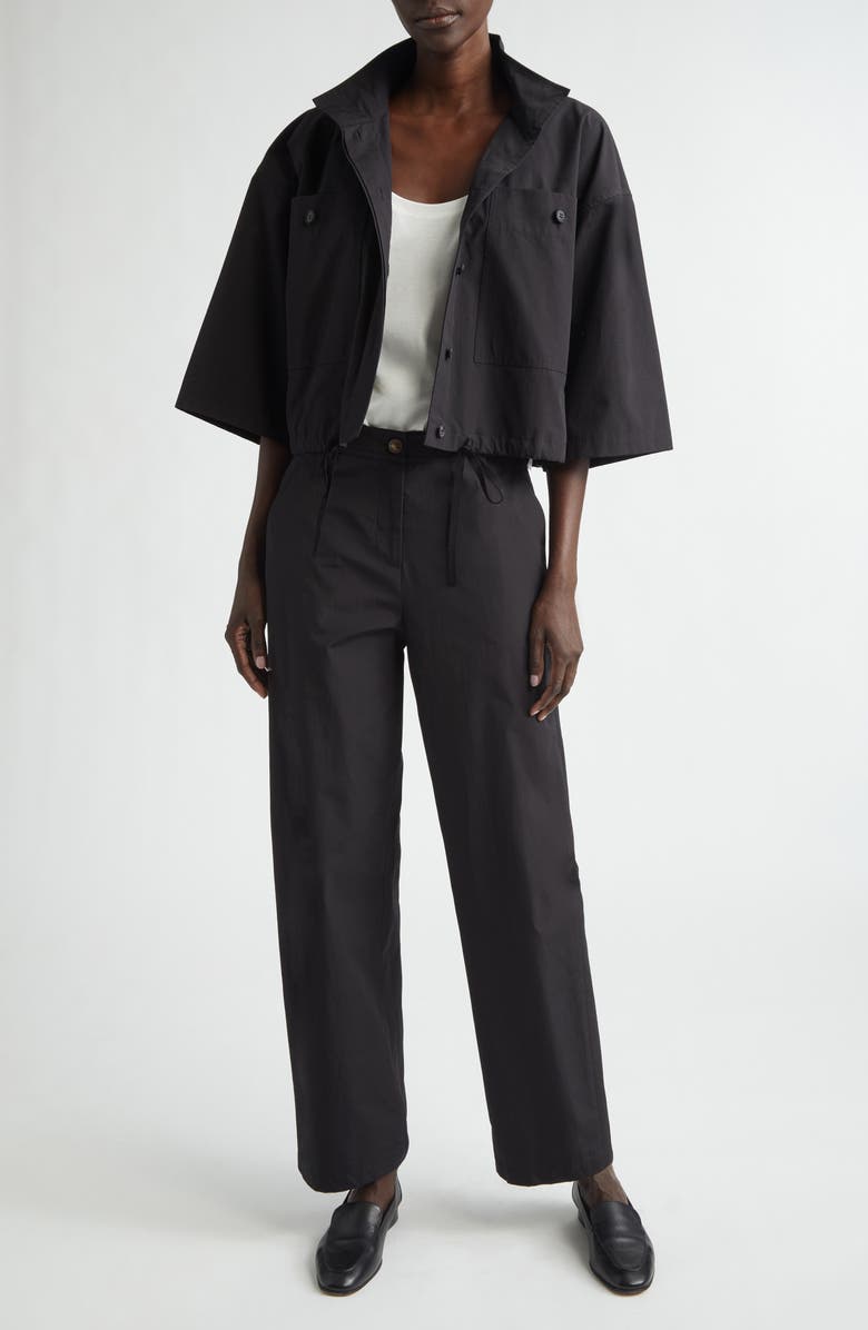Lafayette 148 New York Oversize Cotton Poplin Crop Shirt Jacket, Alternate, color, Black