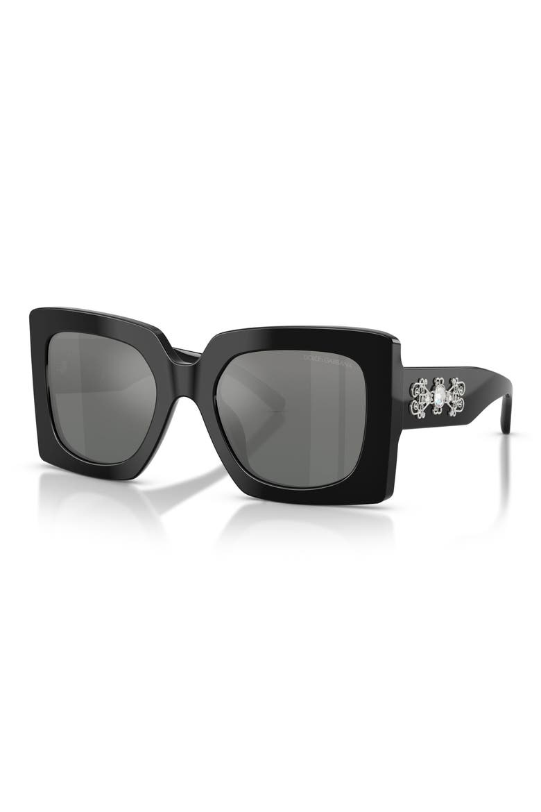 54mm Square Sunglasses, Alternate, color, BLACK / GREY MIRROR SILVER