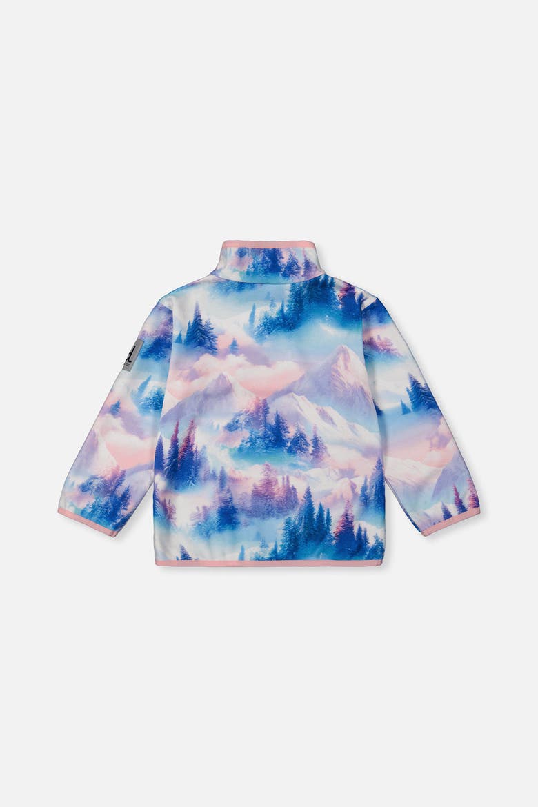 Mid-Season Plush Half-Zip Stand Collar Polar Jacket, Alternate, color, Blue and Pink Mountain Print