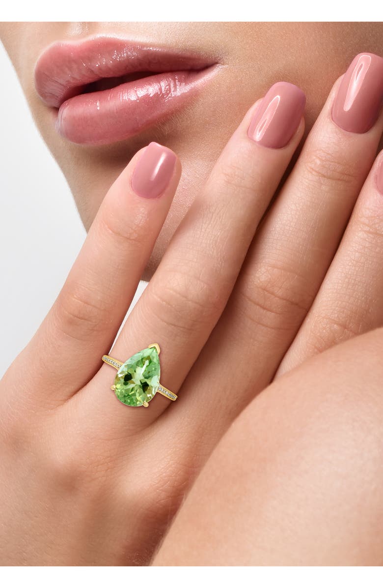 EFFY 14K Yellow Gold Pear Cut Prasiolite Diamond Band Ring, Alternate, color, 