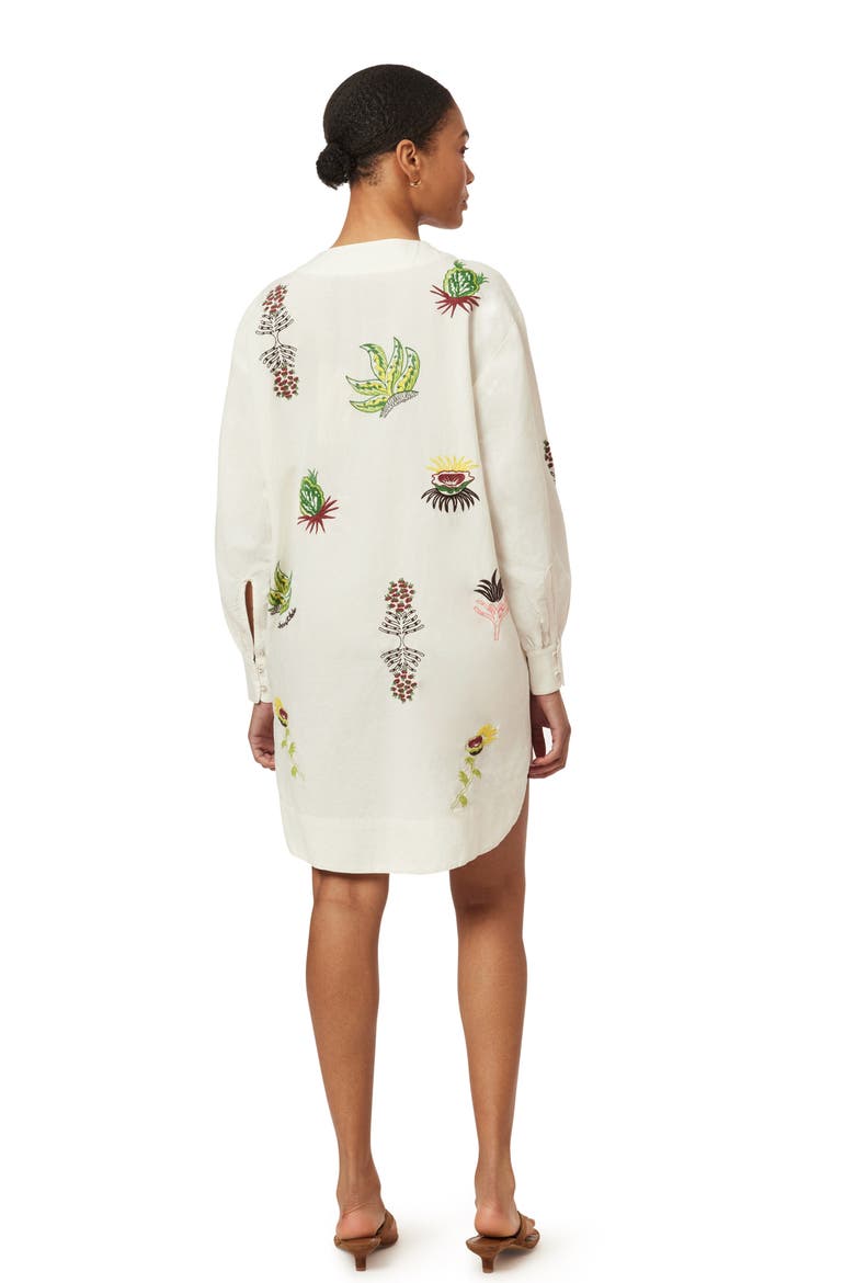 Embroidered Long Sleeve Cotton & Linen Shift Dress, Alternate, color, EGGNOG