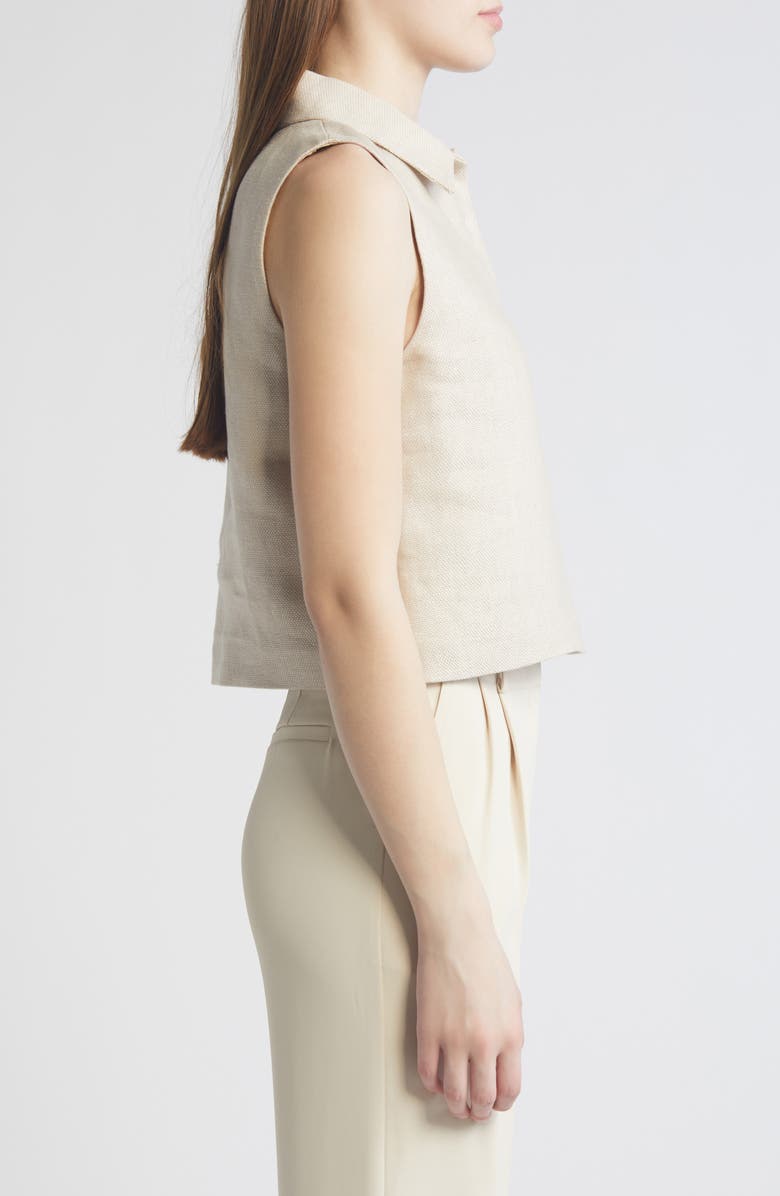 Theory Sleeveless Linen Crop Polo, Alternate, color, Straw