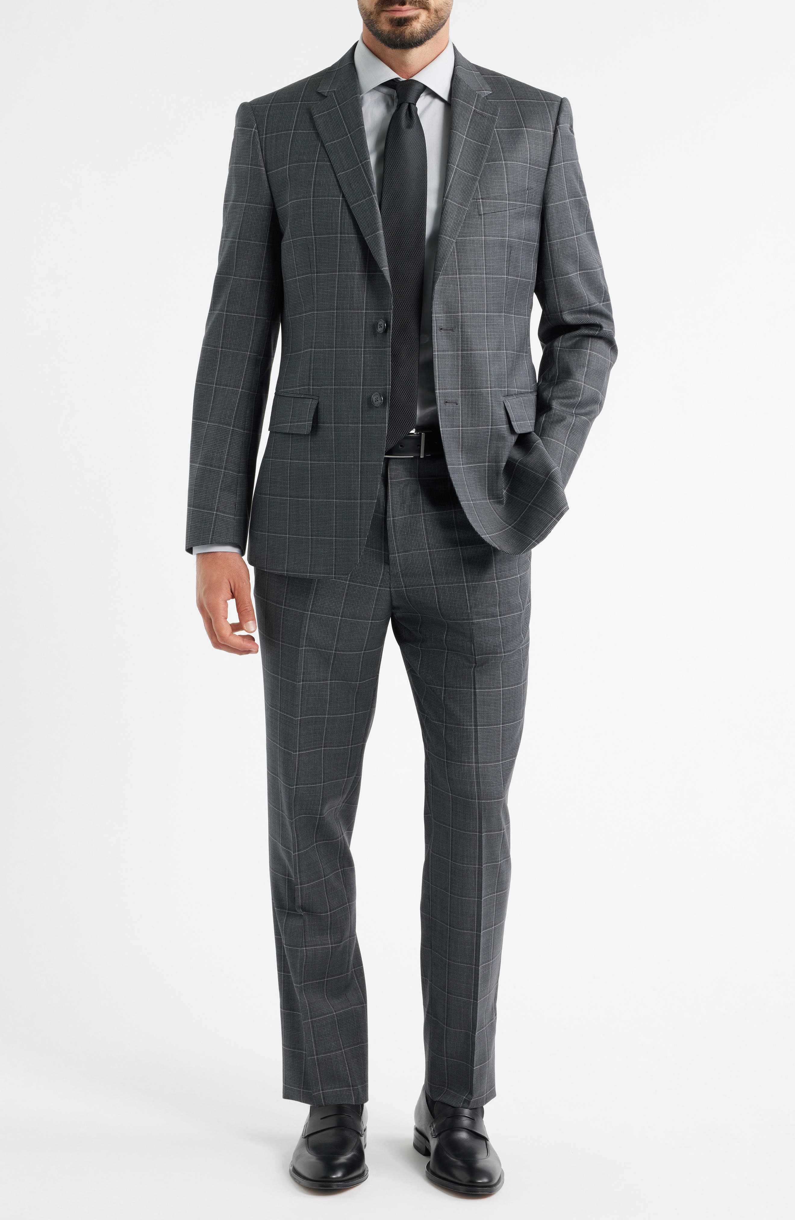 Charcoal Windowpane Check Wool Blend Suit