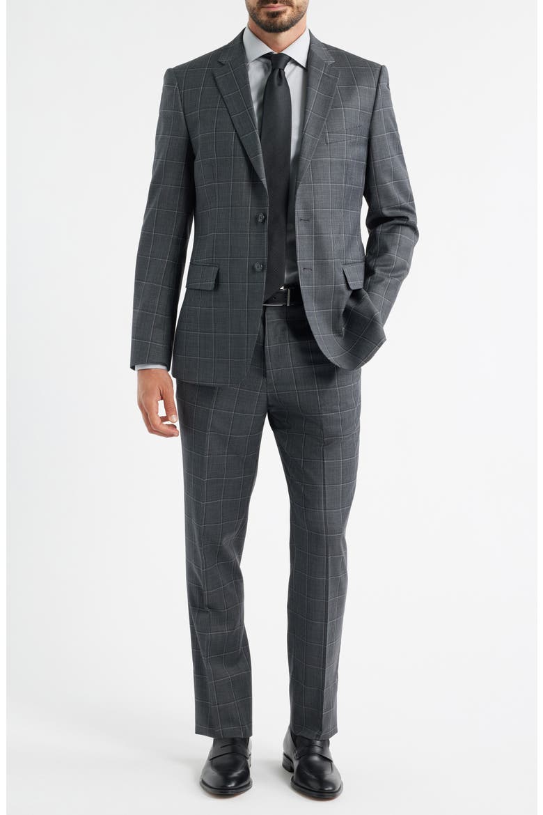 Charcoal Windowpane Check Wool Blend Suit, Main, color, CHARCOAL
