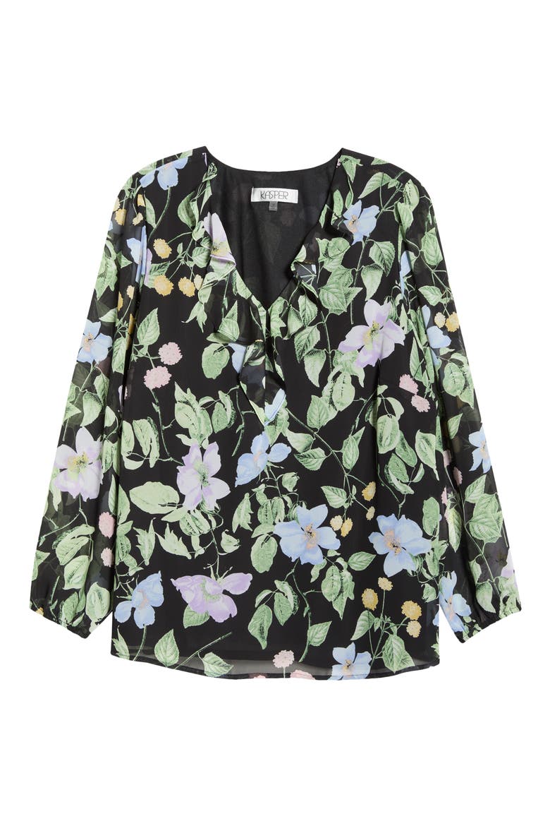 Floral Print Ruffle Shirt, Alternate, color, BLACK MULTI