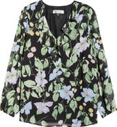 KASPER Floral Print Ruffle Shirt