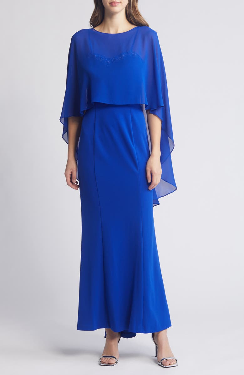 Marina Rhinestone Trim Gown with Capelet, Main, color, 