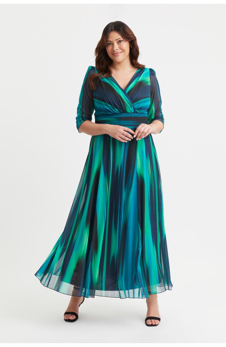Scarlett & Jo Verity Ikat Print Maxi Gown, Main, color, Green Ikat