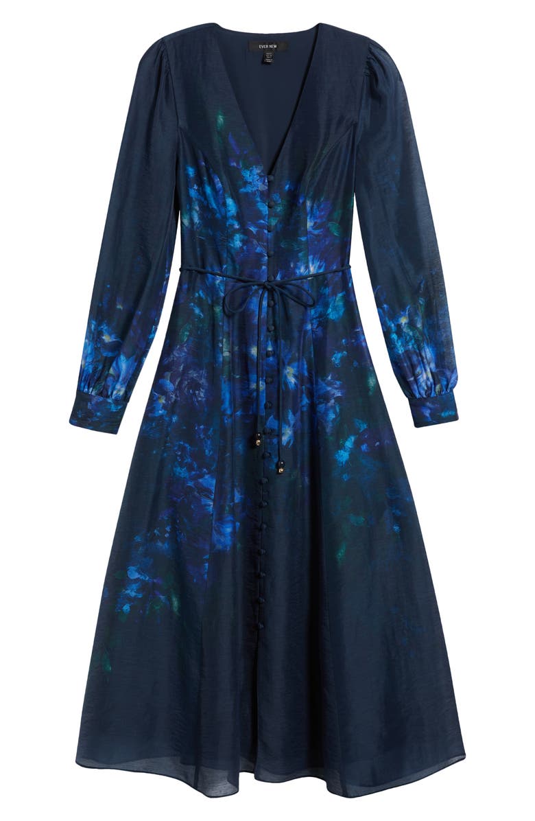 Ever New Kahlani Floral Print Long Sleeve Midi Dress, Alternate, color, Navy Fontaine Floral