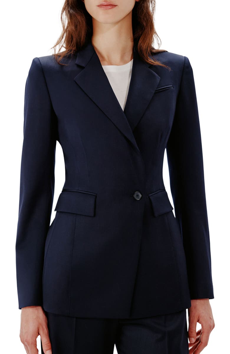 Another Tomorrow SEAMED WAIST JACKET, Alternate, color, Navy