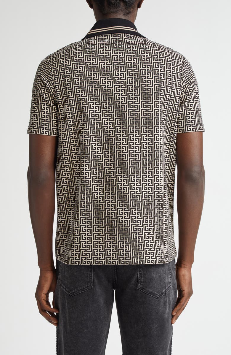 Balmain Monogram Jacquard Zip Polo, Alternate, color, 