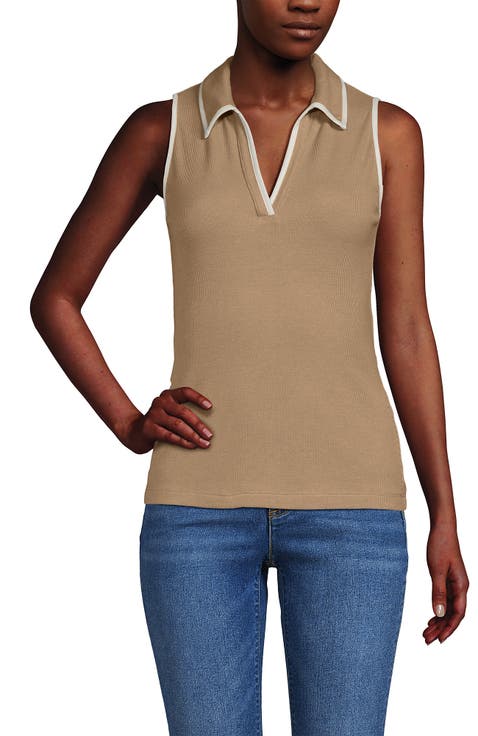 Drapey Rib Sleeveless Johnny Collar Polo Shirt