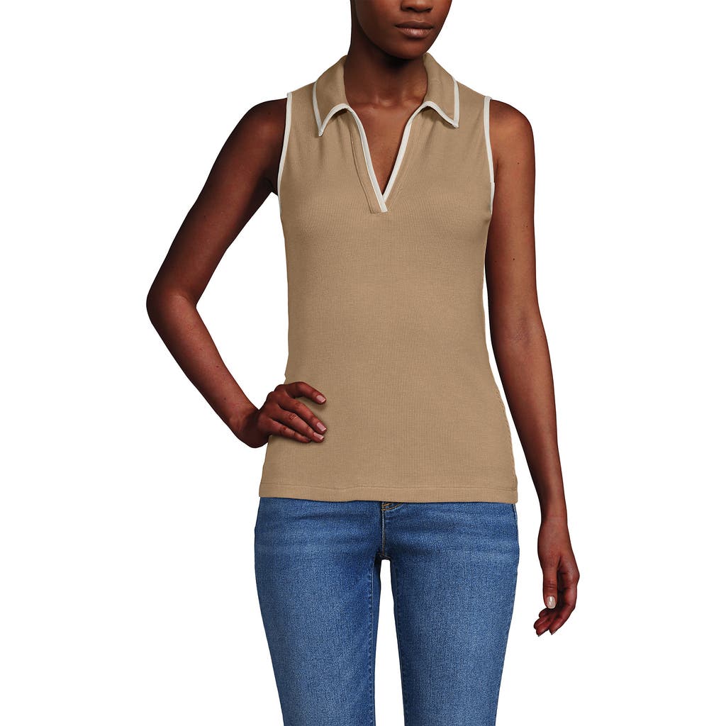 Lands' End Drapey Rib Sleeveless Johnny Collar Polo Shirt