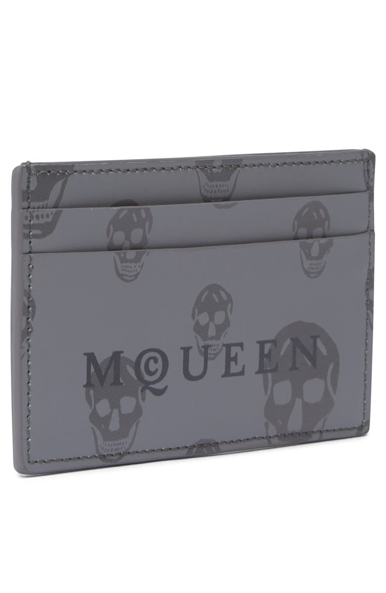 McQueen Skull Leather Card Case, Alternate, color, Grey/ Dark Grey