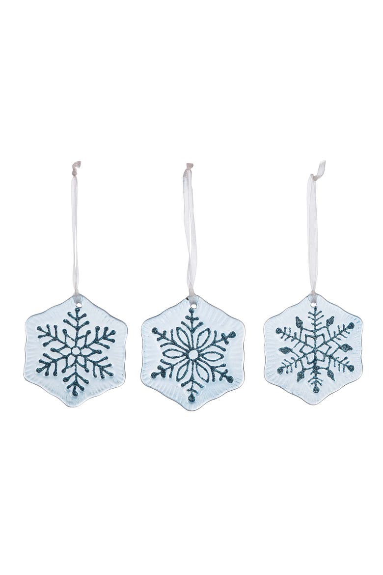 Icy Snowflake Glass Christmas Tree Ornament Assortment of 3, Alternate, color, Clear