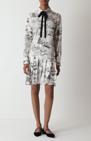 Max Mara Studio Bath City Print Long Sleeve Silk Shirtdress