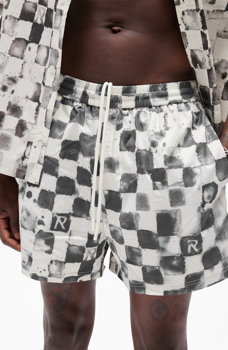 Represent Poolside Check Swim Trunks, Alternate, color, Flat White