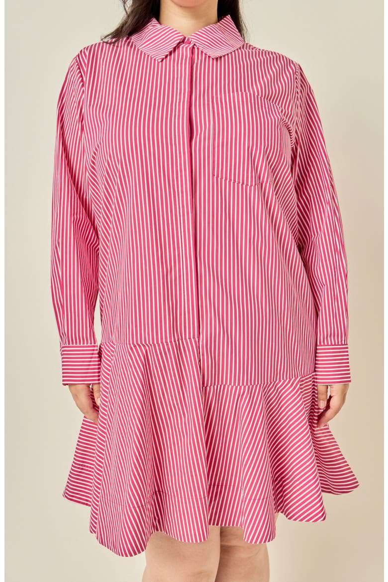 Striped Long Sleeve Flared Skirt Shirtdress, Alternate, color, BURGUNDY
