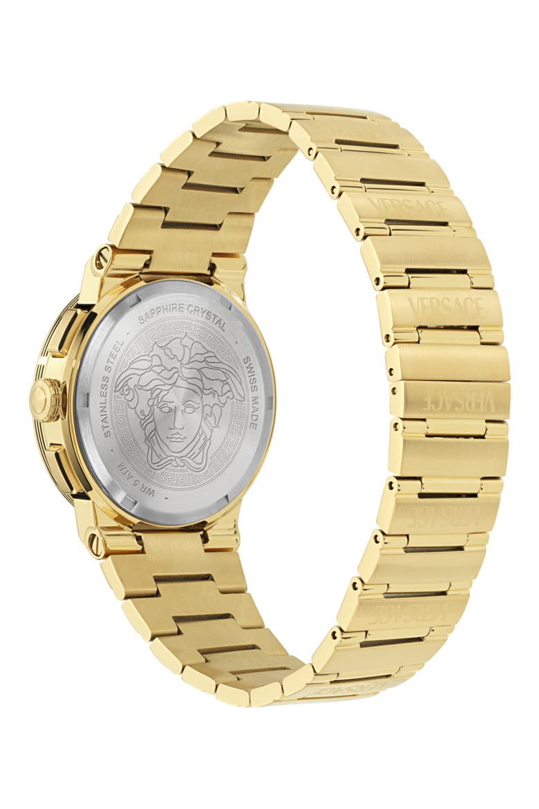 Greca Logo Chronograph Bracelet Watch, 40mm, Alternate, color, IP YELLOW GOLD/ BLACK