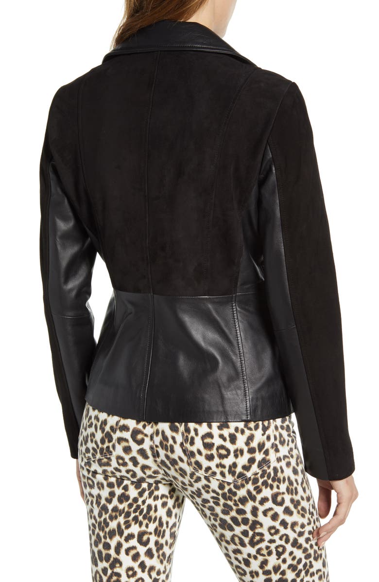 Bernardo Suede Detail Leather Moto Jacket, Alternate, color,