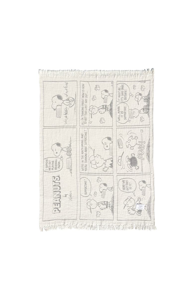 Maison Deux Blanket Peanuts Flight School Comic Strip Cotton Black / White 4.25 X 6.5Ft, Alternate, color, Black / White
