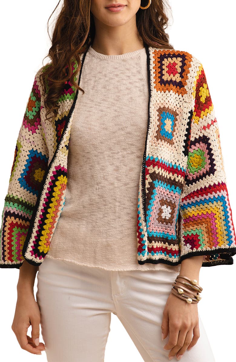 SAACHI Granny Crochet Jacket, Main, color, White Multi