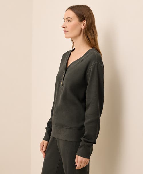 Pact Thermal Waffle Henley Pullover In Green