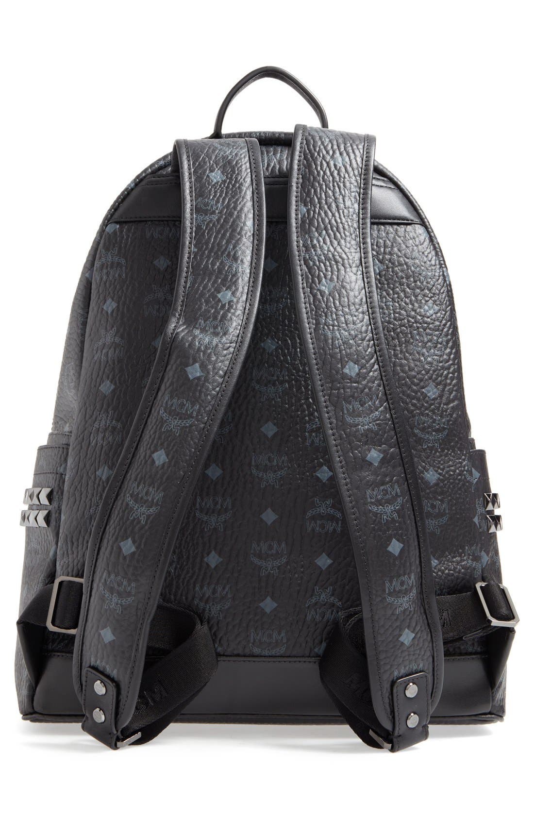 MCM Medium Stark Visetos Studded Backpack, Alternate, color, Black