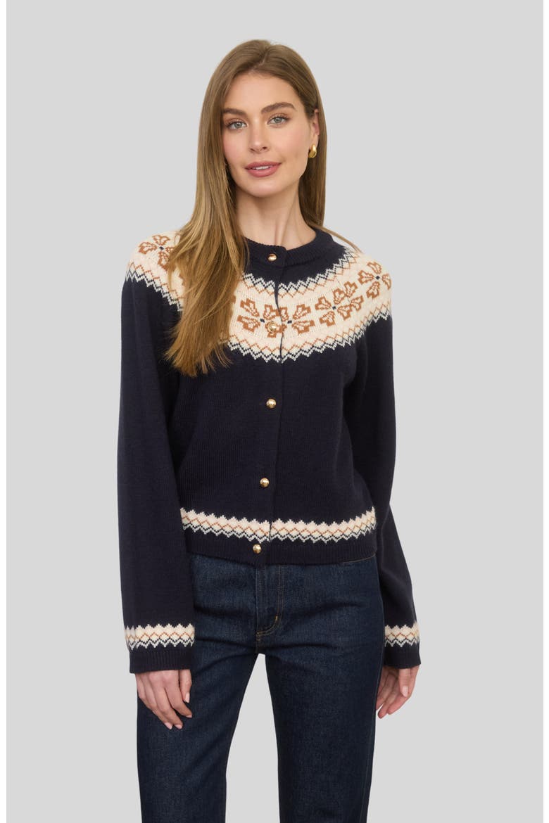 Fair Isle Button Cardigan, Alternate, color, NAVY