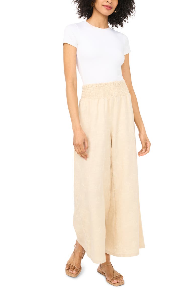 Smocked Waist Crop Wide Leg Pants, Alternate, color, SAND DRIFT