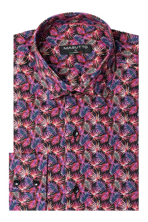 Adolfo Print Button-Up Long Sleeve Shirt