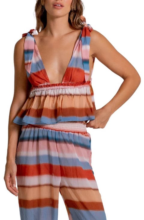 Ruffle Semisheer Crop Peplum Cover-Up Top