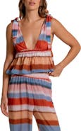 Cosita Linda Ruffle Semisheer Crop Peplum Cover-Up Top