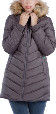 Modern Eternity Faux Fur Trim Convertible Puffer 3-in-1 Maternity Jacket