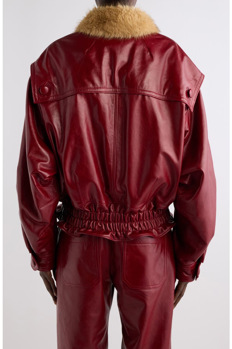 Valina Leather Jacket with Faux Fur Collar, Alternate, color, DEEP RED