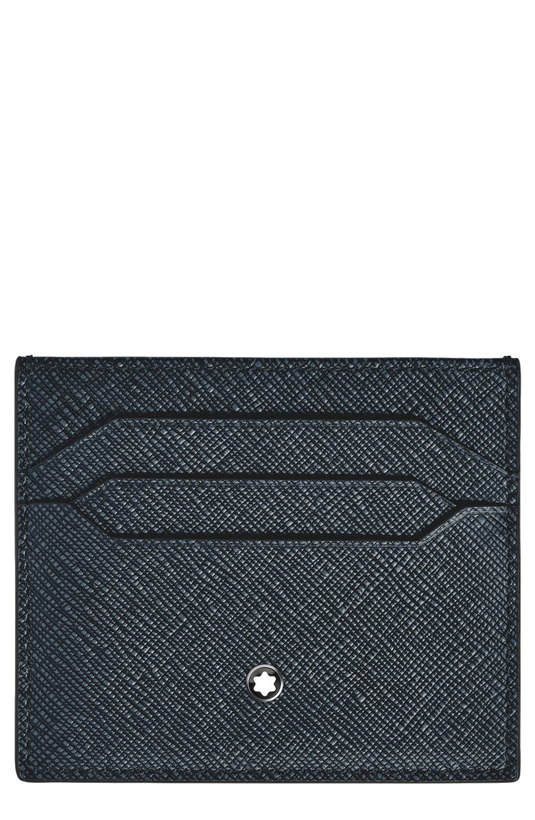 Montblanc Sartorial Leather Card Holder, Main, color, Tweed Blue