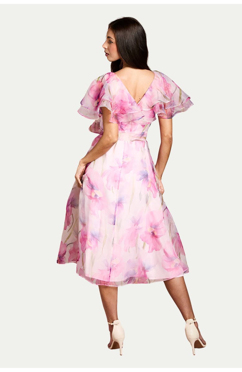 Coast Printed Organza Ruffle Sleeve Midi Dress, Alternate, color, Pink