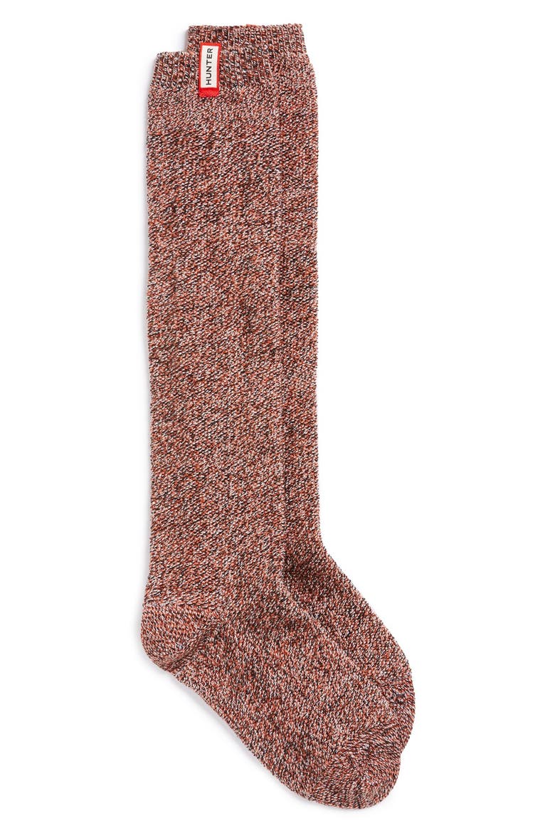 'Mouline' Midcalf Socks, Main, color, BLACK/ WHITE/ ORANGE