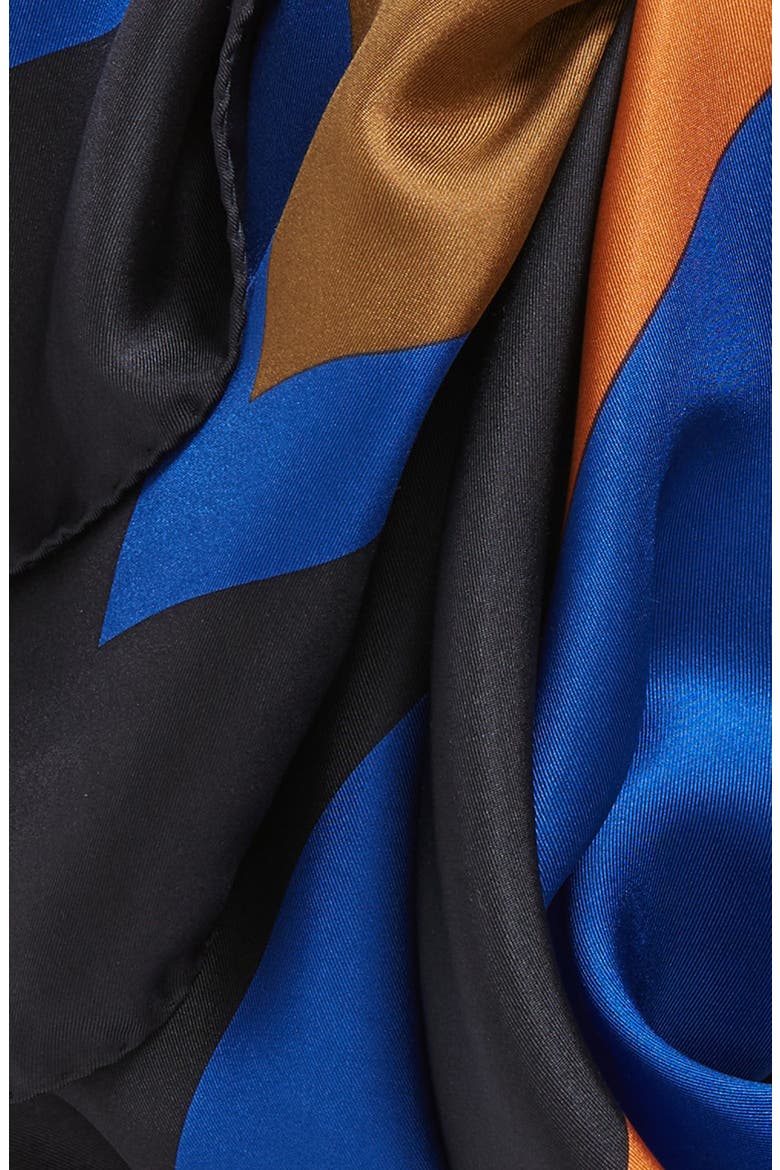 Carre Forme Geo Print Silk Square Scarf, Alternate, color, ROYAL/ BLACK
